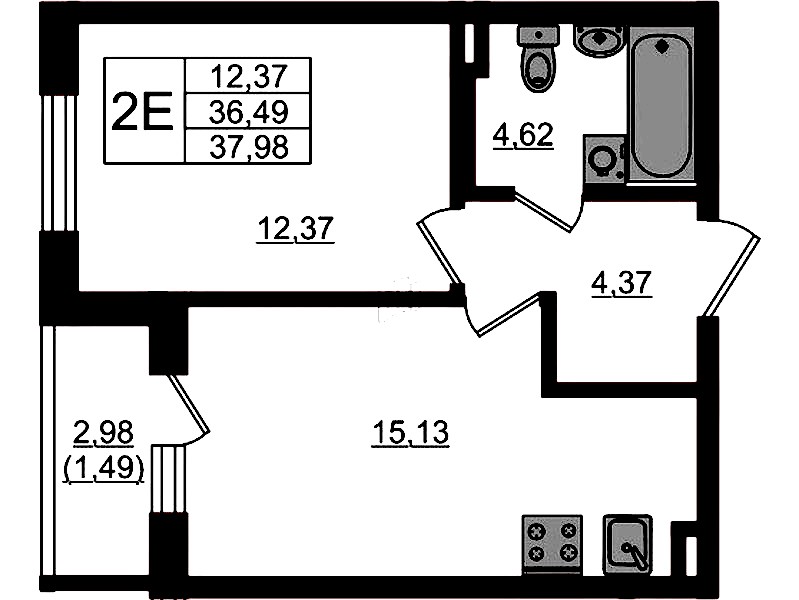 1-комнатная квартира 37.98 м², 1/4 эт., ЖК «Новая история»